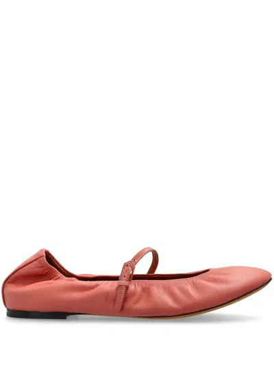 Lanvin Round Toe Flat Sole Mary Jane Strap Shoes In Litchi