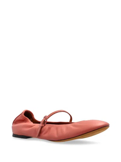 Lanvin Round Toe Flat Sole Mary Jane Strap Shoes In Litchi