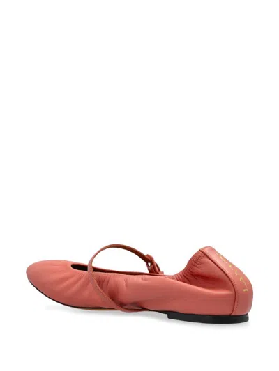 Lanvin Round Toe Flat Sole Mary Jane Strap Shoes In Litchi
