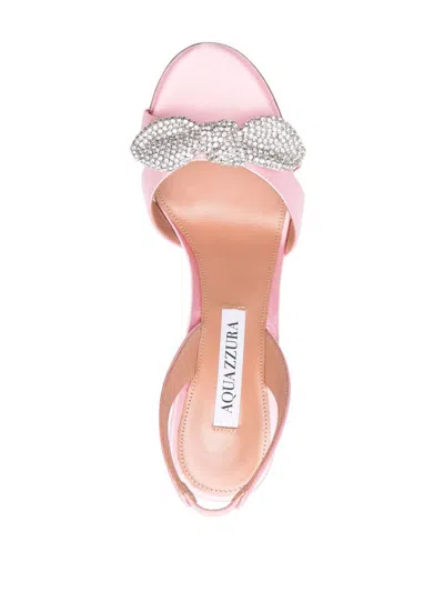 Aquazzura Heel Sandals With Cut-out Detailing And Embellished Bow In Light Rose