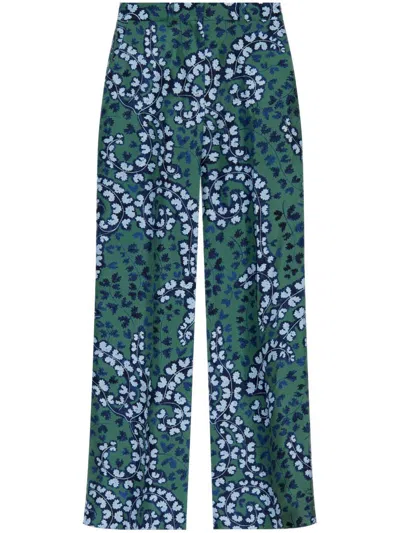 Lanvin Wide Leg High Waist Trousers With Floral Pattern In Meleze