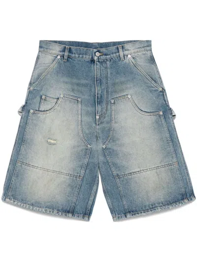 Moschino Distressed Denim Shorts In Blue