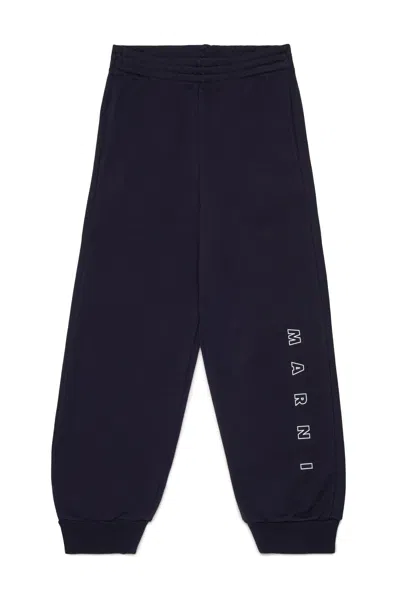 Marni Blue Pants With Logo On The Leg In Cotton Boy In Blue