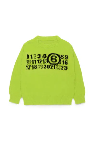 Mm6 Maison Margiela Pullover In Maglia Con Numeric Logo In Green