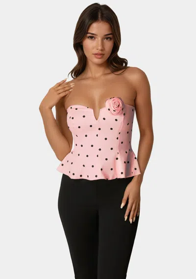 Bebe Rosette Satin Corset In Mary's Rose Dot Print