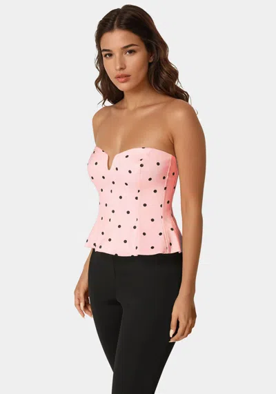Bebe Rosette Satin Corset In Mary's Rose Dot Print