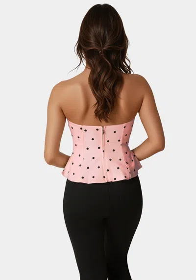 Bebe Rosette Satin Corset In Mary's Rose Dot Print