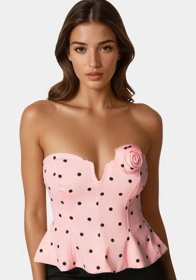 Bebe Rosette Satin Corset In Mary's Rose Dot Print