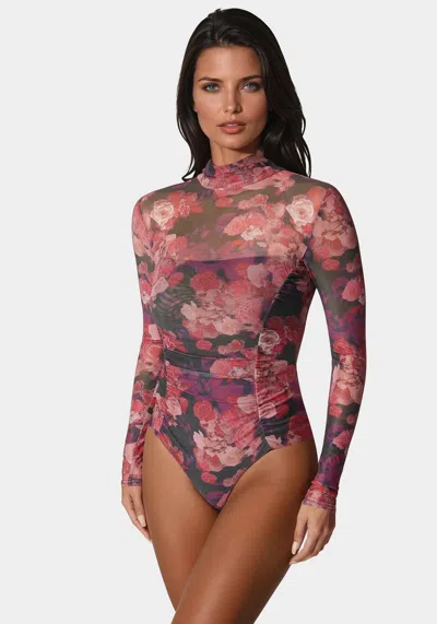Bebe Floral Mesh Bodysuit In Romantic Floral Print
