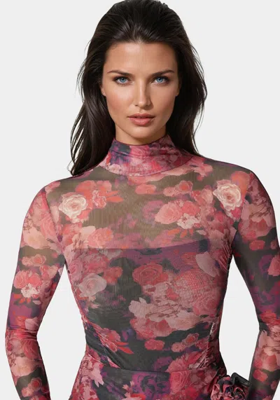 Bebe Floral Mesh Bodysuit In Romantic Floral Print