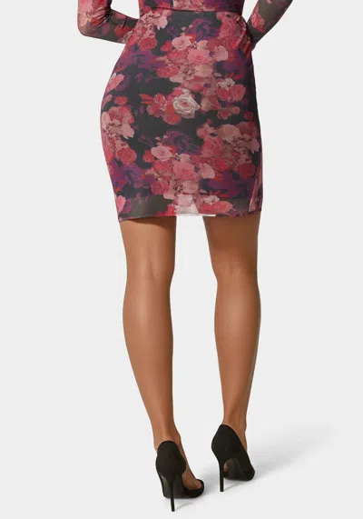 Bebe Floral Mesh Mini Skirt In Romantic Floral Print