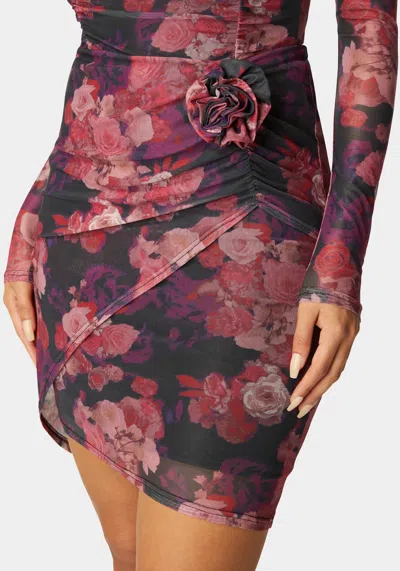 Bebe Floral Mesh Mini Skirt In Romantic Floral Print