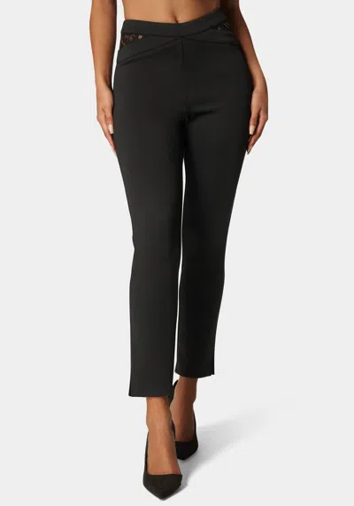 Bebe High Waist Lace Detail Slim Leg Pant In Black