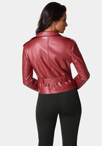 Bebe Vegan Leather Moto Jacket In Red Dahila