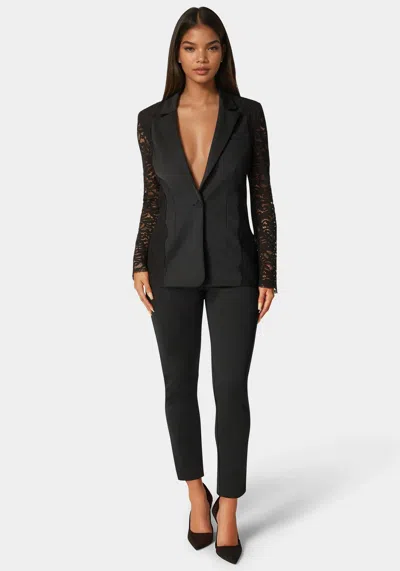 Bebe High Waist Lace Detail Slim Leg Pant In Black