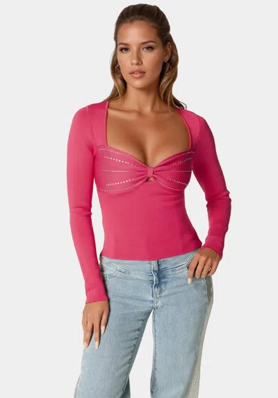 Bebe Cold Shoulder Ring Detail Top In Raspberry