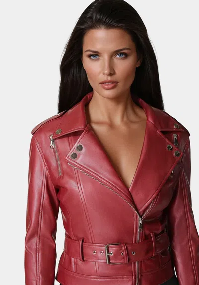 Bebe Vegan Leather Moto Jacket In Red Dahila