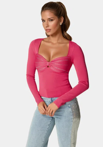 Bebe Cold Shoulder Ring Detail Top In Raspberry
