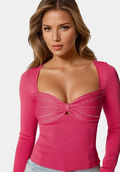 Bebe Cold Shoulder Ring Detail Top In Raspberry