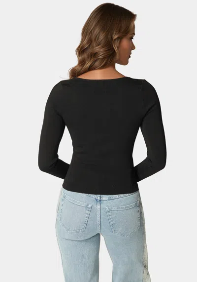 Bebe Mesh Combo Front Twist Knit Bodysuit In Black