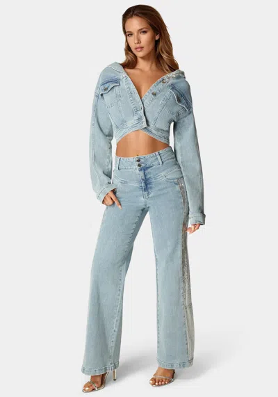 Bebe High Waist Sequin Wide Leg Jeans In Medium Blue Wash