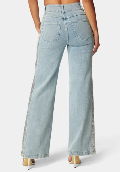 Bebe High Waist Sequin Wide Leg Jeans In Medium Blue Wash
