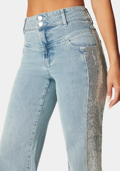 Bebe High Waist Sequin Wide Leg Jeans In Medium Blue Wash