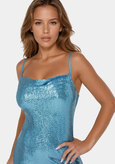 Bebe Sequin Gown In Blue