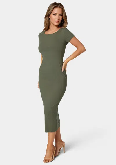 Shop Bebe Rib T Shirt Maxi Dress In Olive