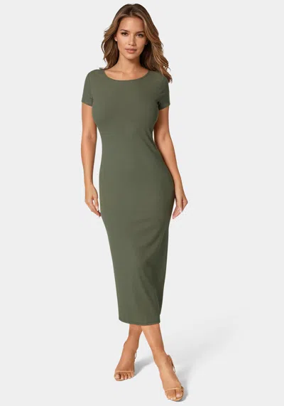 Shop Bebe Rib T Shirt Maxi Dress In Olive