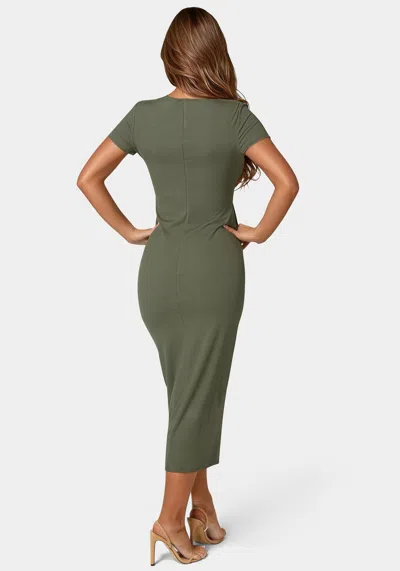 Bebe Cowl Neck Spaghetti Strap Slit Maxi In Olive