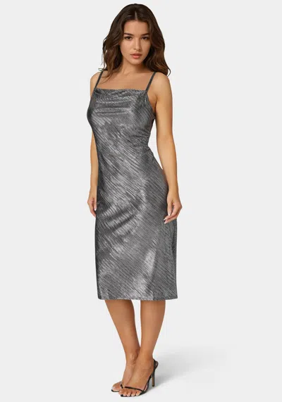 Bebe Foil Pleat Cowl Midi Dress In Black