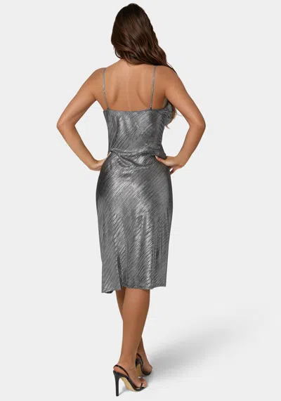 Bebe Foil Pleat Cowl Midi Dress In Black