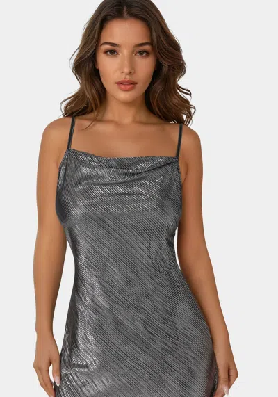 Bebe Foil Pleat Cowl Midi Dress In Black
