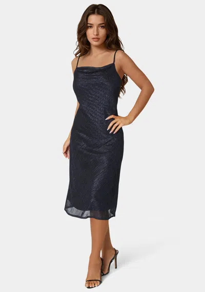 Shop Bebe Pleated Cowl Neck Midi Dress In Navy