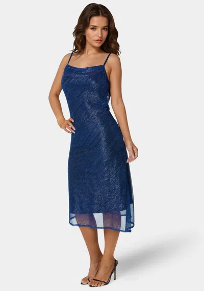 Bebe Cowl Neck Metallic Midi Slipdress In Royal