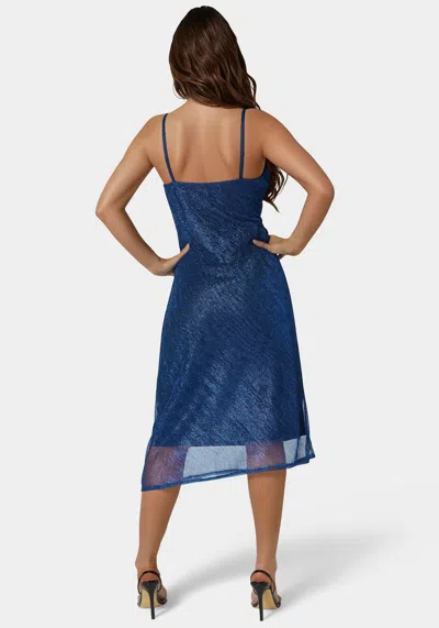 Bebe Cowl Neck Metallic Midi Slipdress In Royal