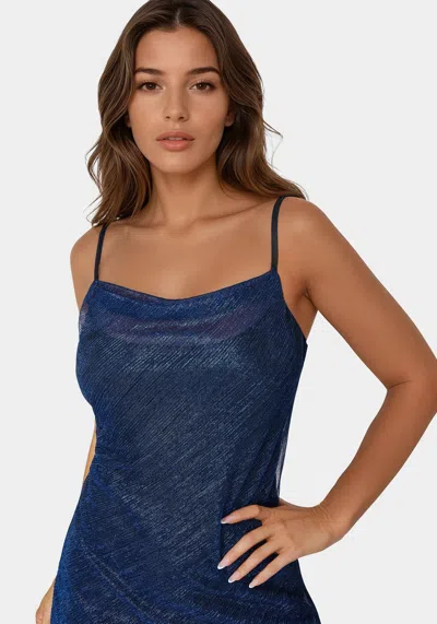 Bebe Cowl Neck Metallic Midi Slipdress In Royal