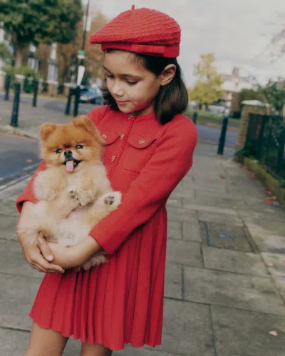Self-portrait Self Portrait Girls Knitted Pleat Dress In Red