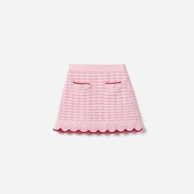 Self-portrait Girls Textured Knit Heart Detail Skirt In Pink