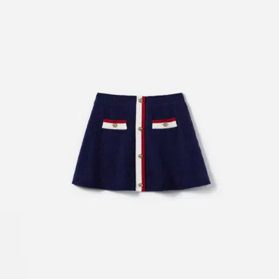 Self-portrait Pointelle-knit Embellished Skirt In Blue