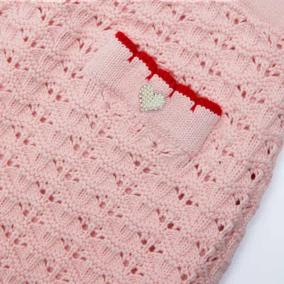 Self-portrait Girls Textured Knit Heart Detail Skirt In Pink