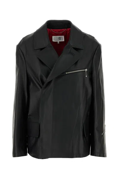 Mm6 Maison Margiela Woman Jacket Black Size 6 Cow Leather