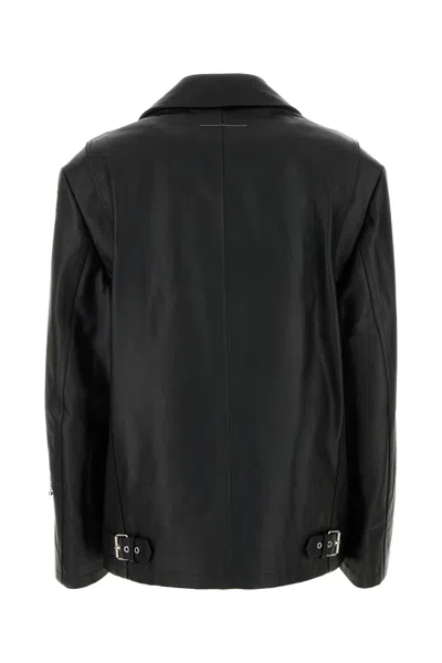 Mm6 Maison Margiela Woman Jacket Black Size 6 Cow Leather