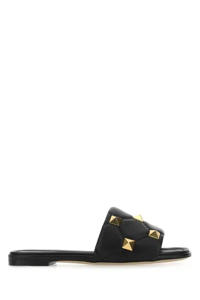 Valentino Slippers Roman Stud In Nappa Nera Donna