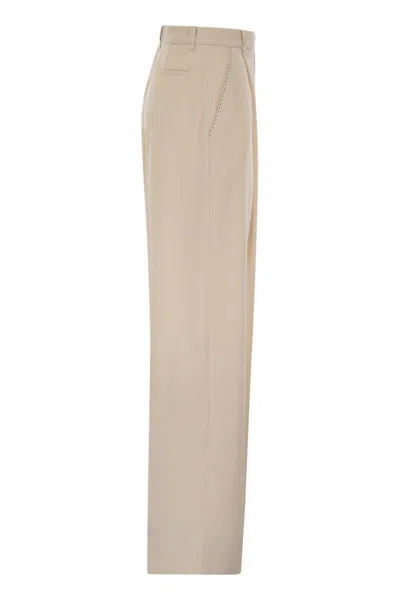 Elisabetta Franchi Crepe Trousers With Contrast Stitching In Yellow