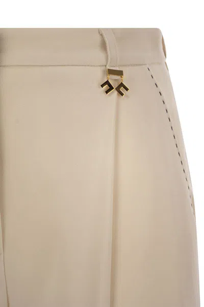 Elisabetta Franchi Crepe Trousers With Contrast Stitching In Yellow