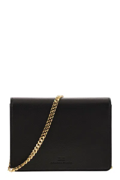Elisabetta Franchi Small Shoulder Strap With Logo Plaque In Black