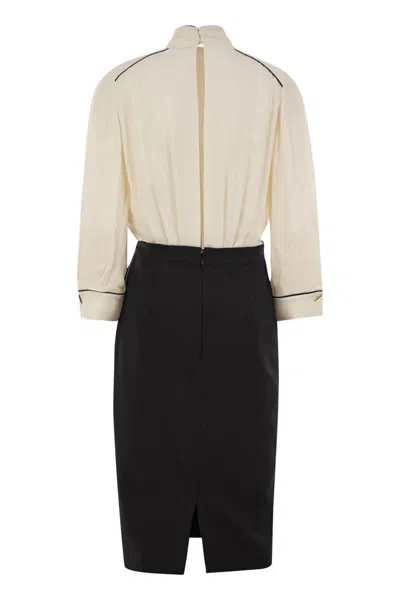 Elisabetta Franchi Viscose Blend Midi Dress With Detachable Skirt In Butter/black