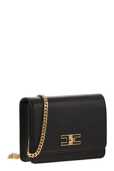 Elisabetta Franchi Small Shoulder Strap With Logo Plaque In Black
